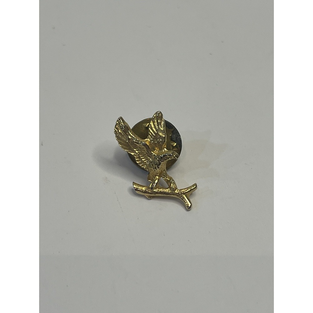 Gold Tone Eagle Falcon with Branch Lapel Pin Hat or Collar